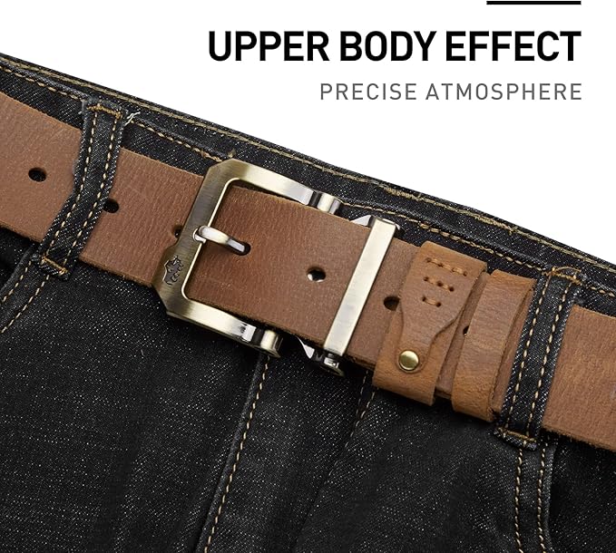 BISON DENIM Men's Belts Leather Dress Genuine Leather Classic Heavy Duty Buckle Belt Casual for Jeans