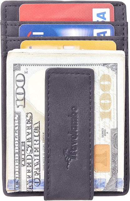 Travelambo Money Clip for Men Magnetic Front Pocket Wallet Slim Wallet Minimalist Card Holder RFID Blocking (Black Smooth)