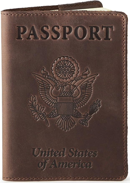 Shvigel US Leather Passport Book Cover - Thin American Travel Passport Holder - Premium International USA Passport Protector Case for Women Men (Brown Vintage)