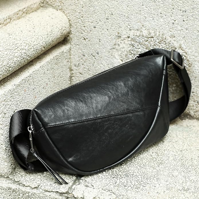 NIUCUNZH Genuine Leather Mens Sling Bag for Women Vintage Small Crossbody Bags Purse for Hiking Travel Chest Daypack
