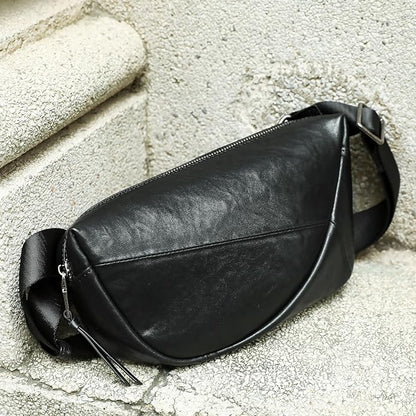 NIUCUNZH Genuine Leather Mens Sling Bag for Women Vintage Small Crossbody Bags Purse for Hiking Travel Chest Daypack