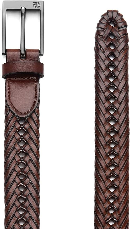 CHAOREN Leather Braided Belts for Men - 1 1/8" Mens Casual Woven Leather Belt for Dress Pant