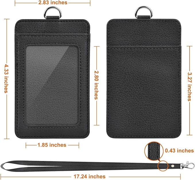 2 Pack PU Leather ID Badge Holder, Life-Mate ID Badge Holder with 1 Clear ID Window 1 Credit Card Slot and PU Leather Lanyard for Badge Credit Cards College ID Cards in Black