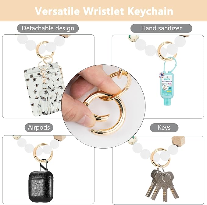 KNGITRYI Wallet Keychain Wristlet for Women,Slim RFID Credit Card Holder Purse Tassel Keychain Bangle Key Ring for Men Women