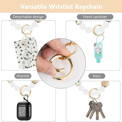 KNGITRYI Wallet Keychain Wristlet for Women,Slim RFID Credit Card Holder Purse Tassel Keychain Bangle Key Ring for Men Women