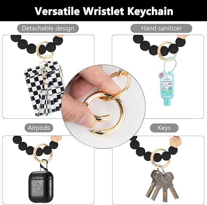 KNGITRYI Wallet Keychain Wristlet for Women,Slim RFID Credit Card Holder Purse Tassel Keychain Bangle Key Ring for Men Women