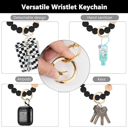 KNGITRYI Wallet Keychain Wristlet for Women,Slim RFID Credit Card Holder Purse Tassel Keychain Bangle Key Ring for Men Women
