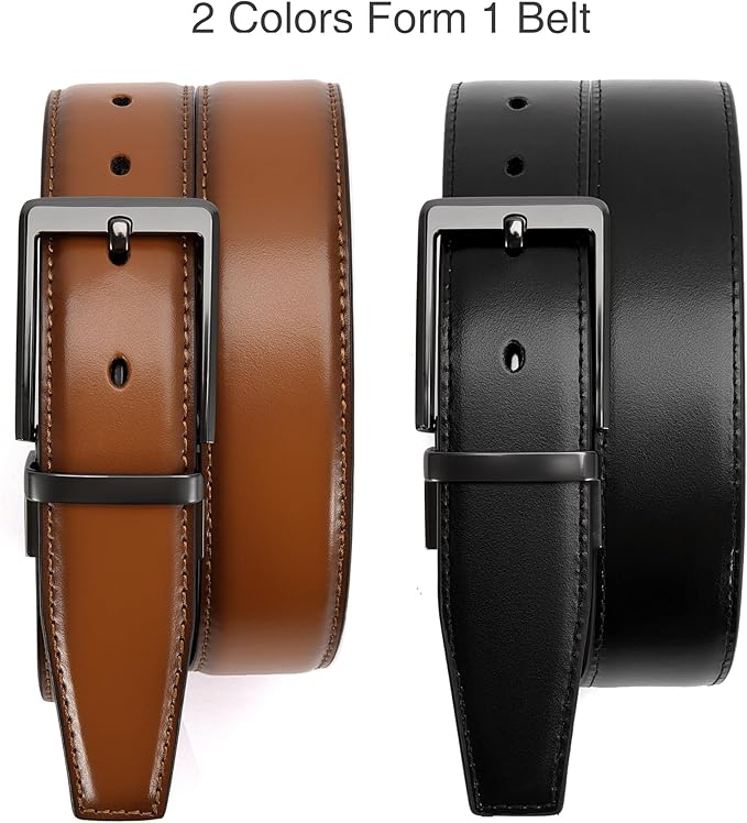 CHAOREN Reversible Mens Belt 1 Piece – Leather Belt Men for Dress Pants - Single Belt, 2 Colors