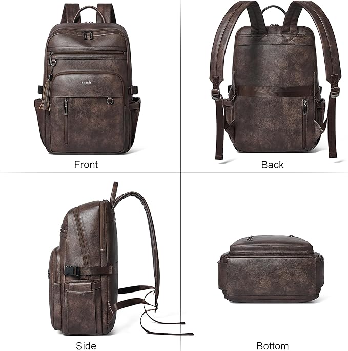 Shrrie Vegan Leather Laptop Backpack for Women,17 Inch Computer Backpack Purse for Work Business College Travel Teacher Nurse with Anti-theft Pocket & Giant Tumbler Holder Pocket,Chocolate
