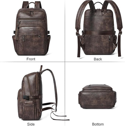 Shrrie Vegan Leather Laptop Backpack for Women,17 Inch Computer Backpack Purse for Work Business College Travel Teacher Nurse with Anti-theft Pocket & Giant Tumbler Holder Pocket,Chocolate