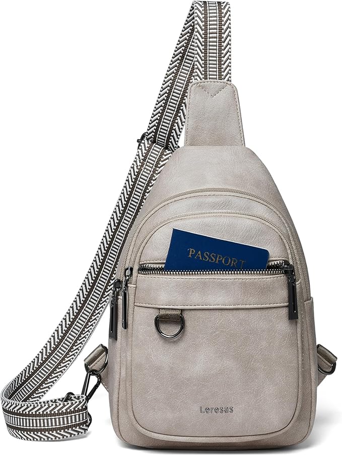 Leresas 7L Sling Bag for Women Men Vegan Leather Crossbody Bags Fanny Pack Purse Backpack Over Shoulder Bag Travel Anti Theft