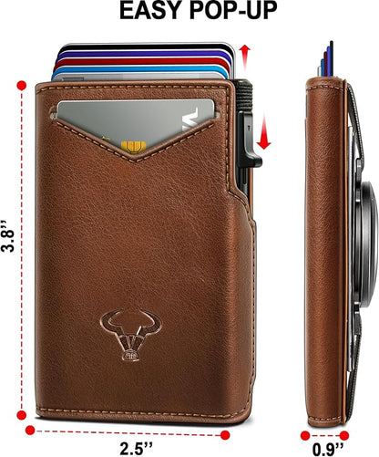 BULLIANT Men Wallet Gift Boxed,Slim Front Pocket Wallet Money Clip Card Holder 3.8"x2.7",Pop-up Access