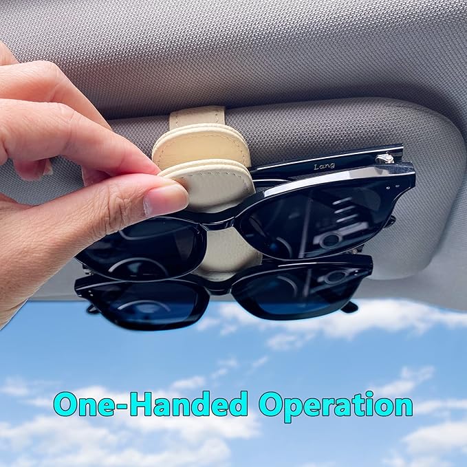 Visonx Sunglass Holder for Car Visor Clip, Magnetic Leather Eyeglass Hanger Clip for Car, Square Car Visor Accessories (White)