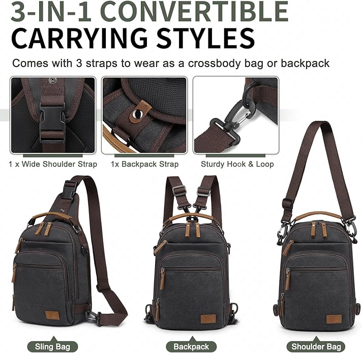 Canvas Sling Bag for Men, Waxed Canvas Crossbody Bag, Retro Vintage Chest Bag Spacious for Outdoor College Work