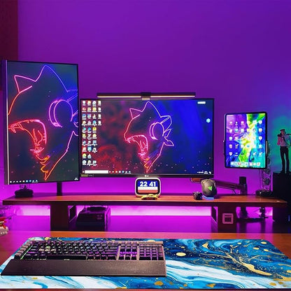 Modern Blue Marble Desk Mat, Luxurious PU Leather Desk Pad - Large Non-Slip Office Mat for a Stylish Gaming & Home Workspace, Aesthetic Desk Decor （31.5 * 15.75in）