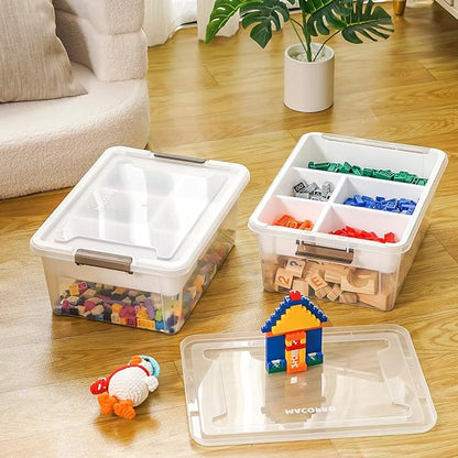 MACOPRO 17 QT Plastic Storage Box with Removable Tray, Bins with Lids, 2 Packs Clear Storage Container for Craft Supplies, Beads, Tools, Sewing, and Playdoh Organization(White, 2Pack-17QT)