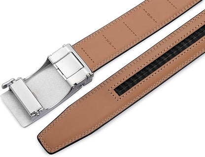 Lingli Men's Belt,Ratchet Dress Belt with Automatic Buckle Brown/Black-Trim to Fit-35mm wide