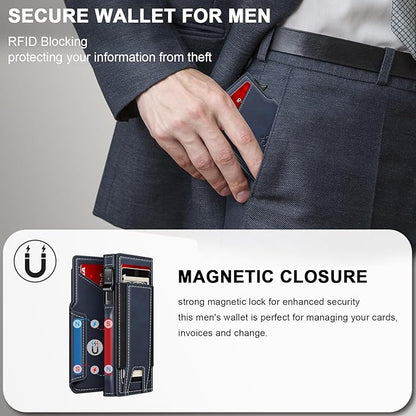 Wallet for Men Wallet with Slim Pop Up Card Holder 9-13 Cards, Bifold Minimalist Smart Wallet RFID Blocking Credit Card Holder with ID Window & Stretchable Cash Slot Compact Metal Aluminum Card Case