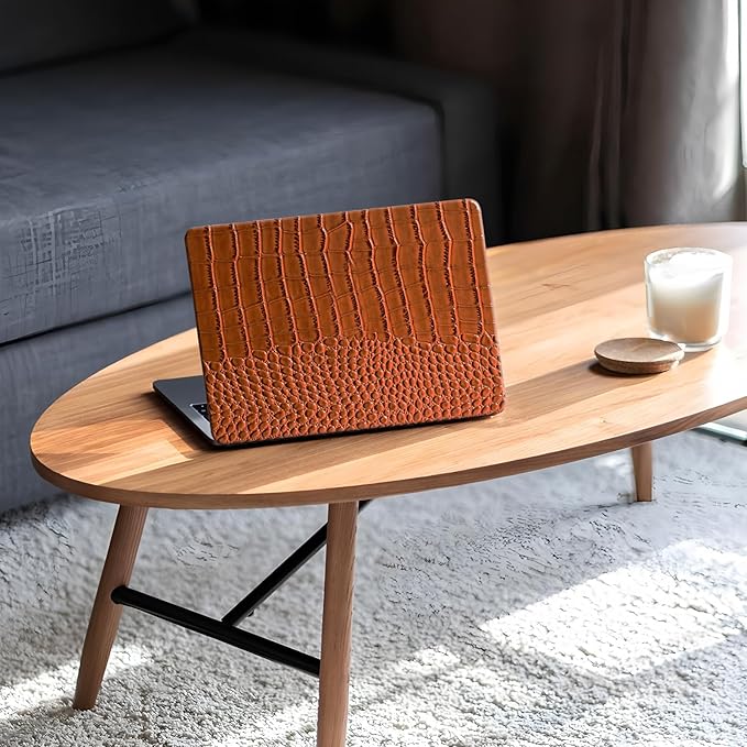 KEROM Compatible for Crocodile MacBook Pro 13 Inch Case 2025-2016 M2 M1 A2338 A2289 A2251 A2159 A1989 A1706 A1708, Textured Aligator Skin Snakeskin PU Leather Hardshell & Keyboard Cover, Brown