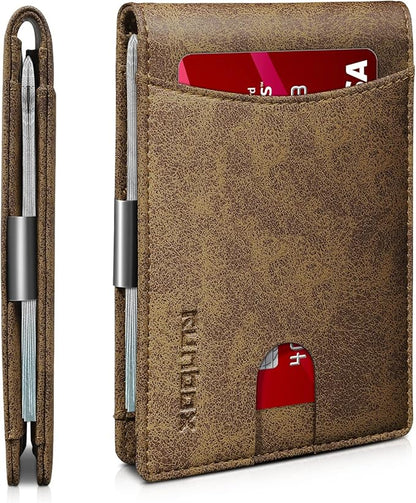 RUNBOX Slim Money Clip Wallets for Men RFID Blocking 11 Card Holder Minimalist Small Leather Bifold Men's Front Pocket Wallet Gift Box