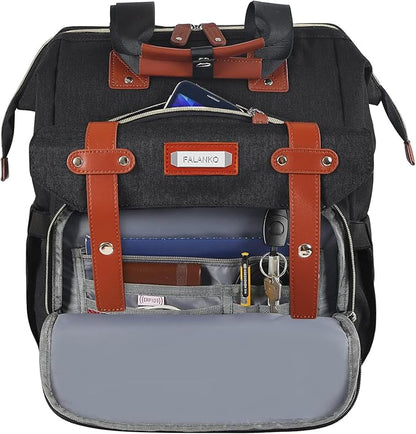 FALANKO Laptop Backpack for women, Doctor Teacher Work RFID Anti Theft Laptops Backpack, Wide Open College Travel 15.6 Inch Computer Bag for Men Women