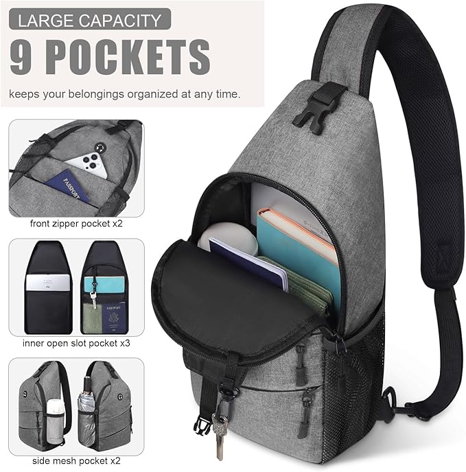 Pritent Crossbody Bags for Women Men Trendy Sling Bag Backpack Casual Chest Bag with Convertible Shoulder Strap