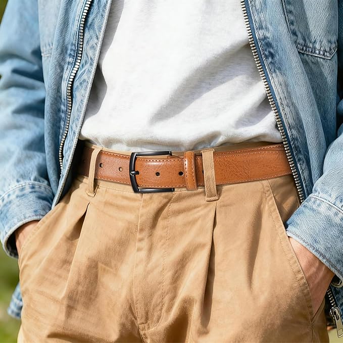 Men's Belt Genuine Leather Belt for Men Dress Casual Golf Jeans Pants 1 3/8"