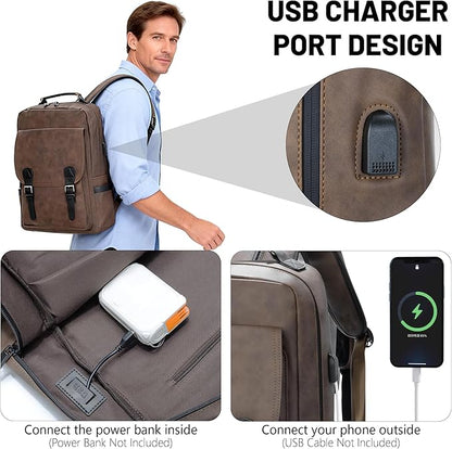 GOWIN Laptop Backpack for Men Work Travel Backpack with USB Charger Waterproof Business Backpack Fit 15.6 Computer Airline Approved Casual Backpack (Brown)