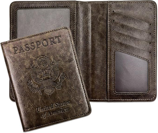 Passport Holder for Travel Essentials RFID Blocking Wallet Card Case PU Leather Passport Cover Women and Men (Grey)