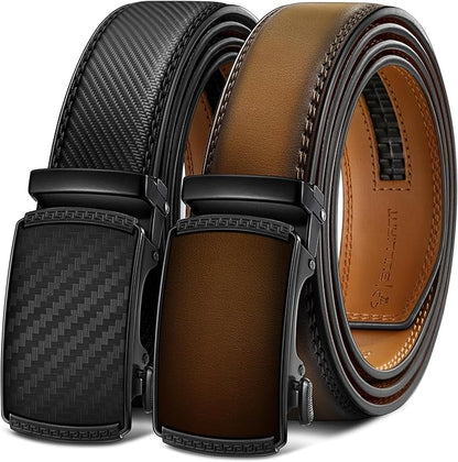 BULLIANT Men Belts 2 Pack,Ratchet Sliding Belt Adjustable For Gift Mens Dress Casual 1 3/8",Cut for Fit