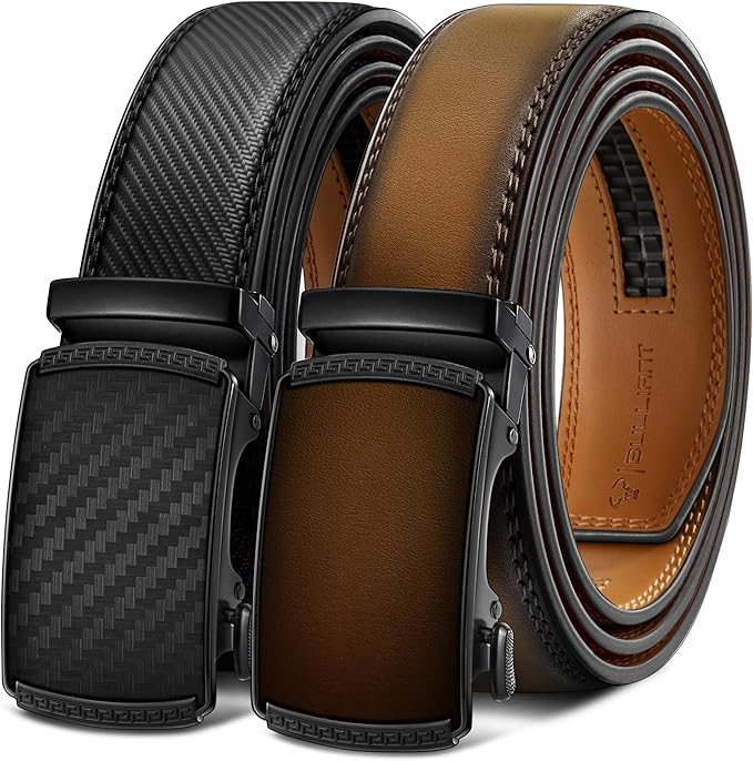 BULLIANT Men Belts 2 Pack,Ratchet Sliding Belt Adjustable For Gift Mens Dress Casual 1 3/8",Cut for Fit