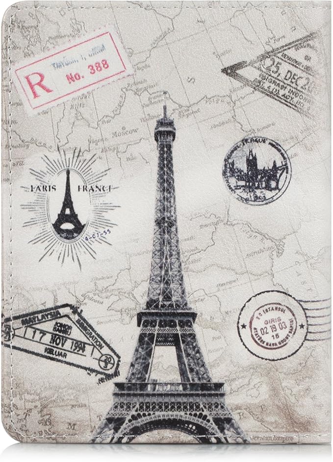 EpicGadget RFID Blocking Premium Leather Passport Holder Travel Wallet Cover Case (Eiffel Tower)