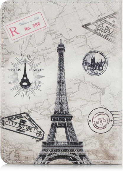 EpicGadget RFID Blocking Premium Leather Passport Holder Travel Wallet Cover Case (Eiffel Tower)