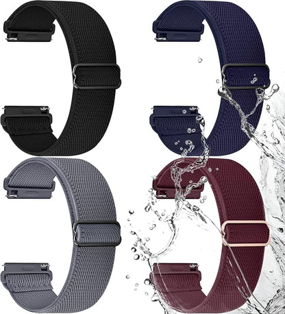 Fullmosa Watch Bands 20mm Nylon Elastic Stretchy Band, Water-resistant Quick Release Soft Adjustable Strap for Garmin Samsung Galaxy Amazfit Women Men (Black/Midnight Blue/Dark Grey/Wine Red)