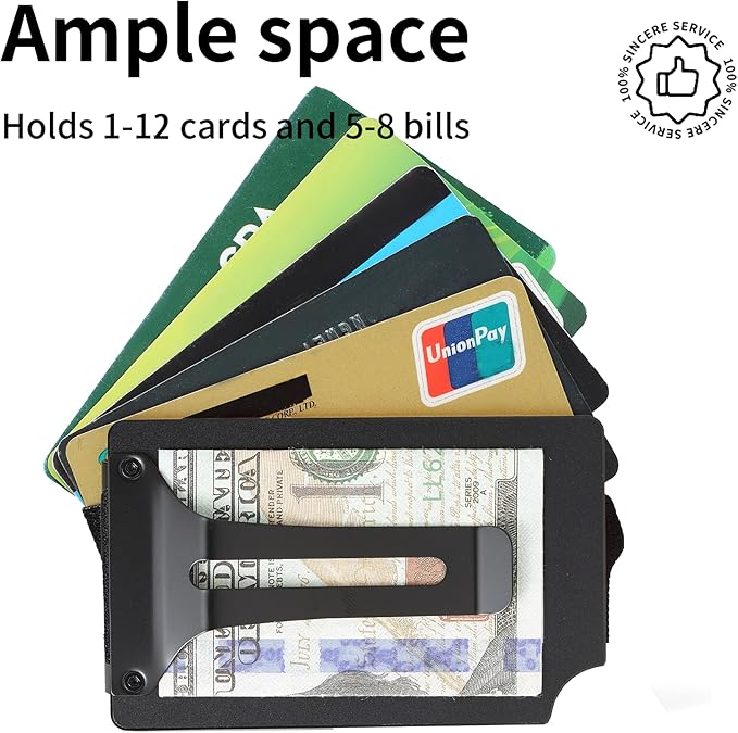 Slim Wallet for Men,RFID Blocking Minimalist Metal Wallet, Money Clip/Cash Holder, Front Pocket Aluminum Credit Card Holder, Ideal Gift for Men,Black-American USA Flag