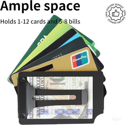 Slim Wallet for Men,RFID Blocking Minimalist Metal Wallet, Money Clip/Cash Holder, Front Pocket Aluminum Credit Card Holder, Ideal Gift for Men,Eagle-American USA Flag