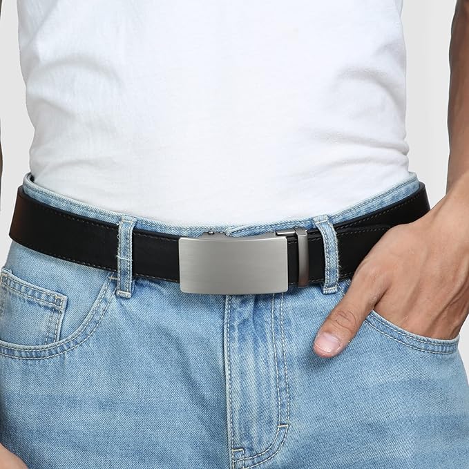 Founders & C Men's Ratchet Belt 1 3/8",Leather Dress Belt Adjustable with Click Sliding Buckle Trim to Exact Fit