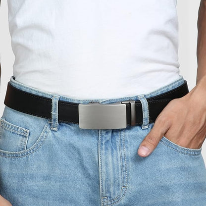 Founders & C Men's Ratchet Belt 1 3/8",Leather Dress Belt Adjustable with Click Sliding Buckle Trim to Exact Fit