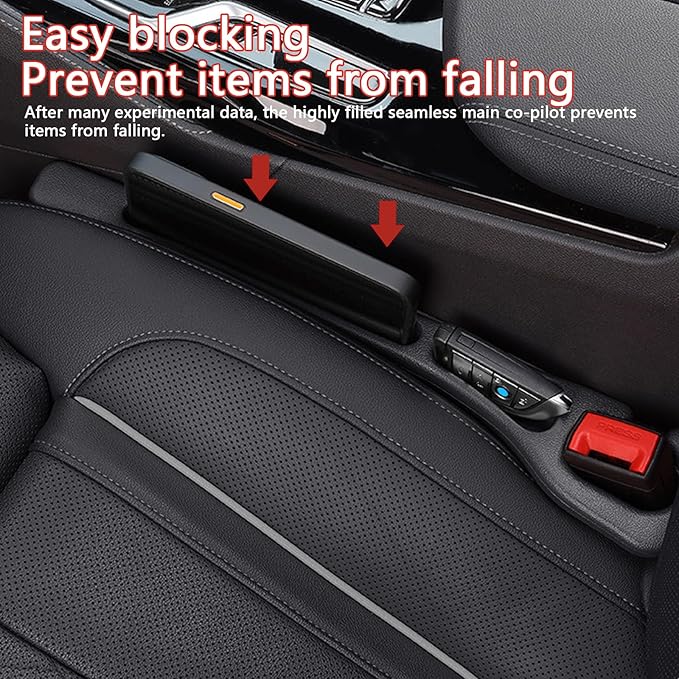 2PCS Car Seat Gap Filler Organizer – No Drop Seat Guard for Cars & SUVs | Universal Fit, Durable & Easy Install | Prevents Phone, Keys, Wallet from Falling Between Seats (Black)
