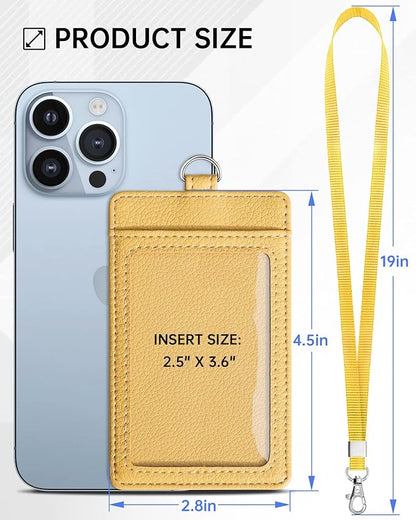 Teskyer Badge Holder with Lanyard, Leather ID Name Badge Card Holder with Lanyard for ID Badges, Vertical, Lychee Pattern Yellow