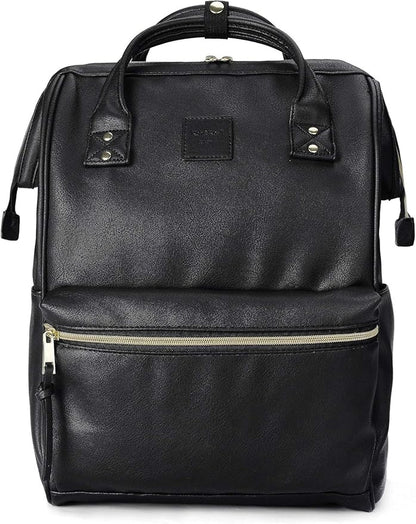 Kah&Kee Leather Laptop Backpack for Women, 14-15 Inch Professional Work Bag, Water-Resistant Vegan Leather Doctor Bag Backpack for Teacher, Nurse & Travel, Fits MacBook Air 15 (Black,Medium)