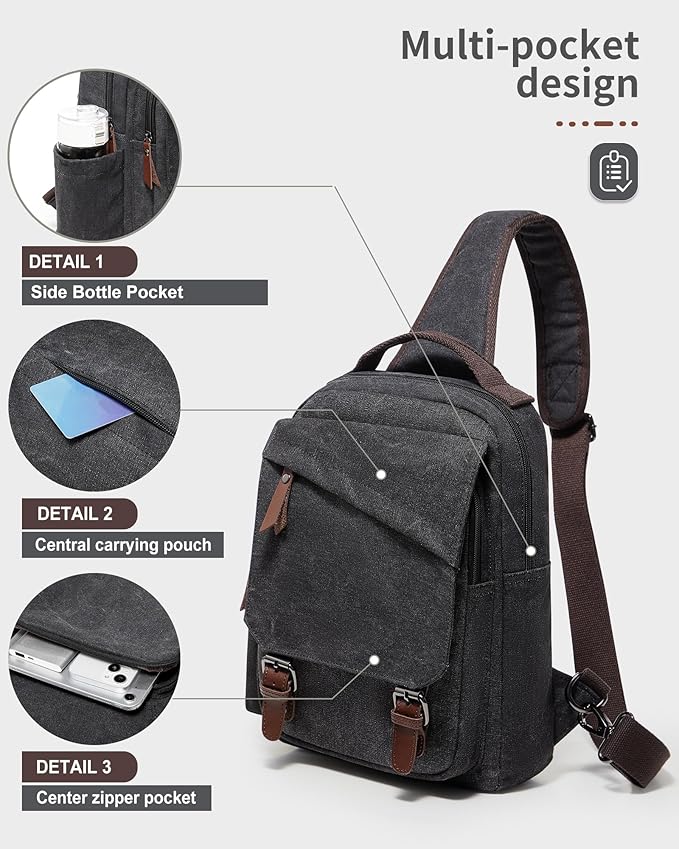 Messenger bag for Men,Small Sling Crossbody Backpack Shoulder Bag for Men Women,canvas Strap Backpack Sling Bag