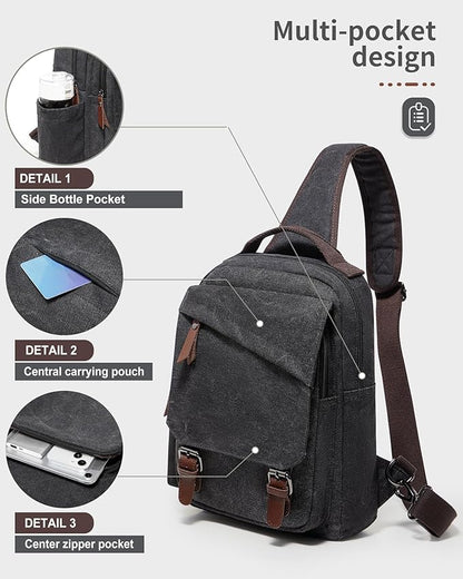 Messenger bag for Men,Small Sling Crossbody Backpack Shoulder Bag for Men Women,canvas Strap Backpack Sling Bag
