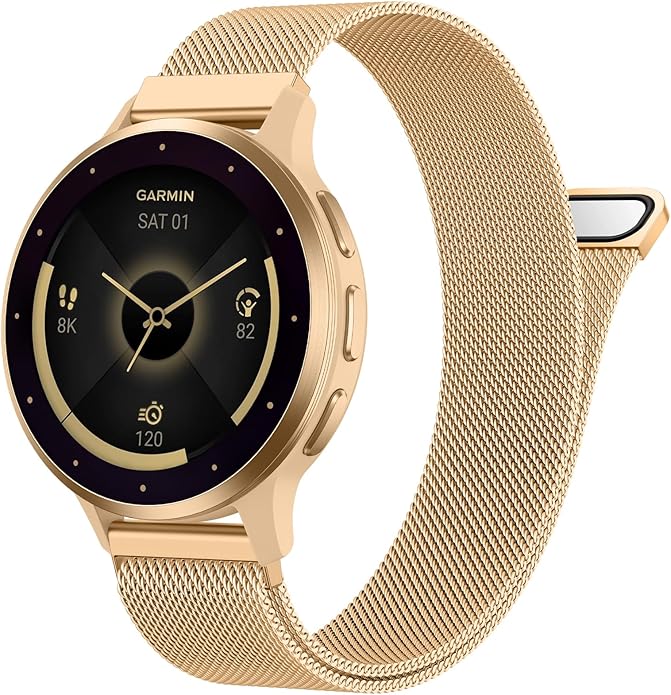 18mm 20mm Metal Band Compatible for Garmin Vivoactive 5/6/4S/3 Watch Bands, Soft Stainless Steel Mesh Strap for Garmin Venu 3S/Venu 2S/Sq Watch Band, Forerunner 55/245/255S/265S Watch Band Women Men