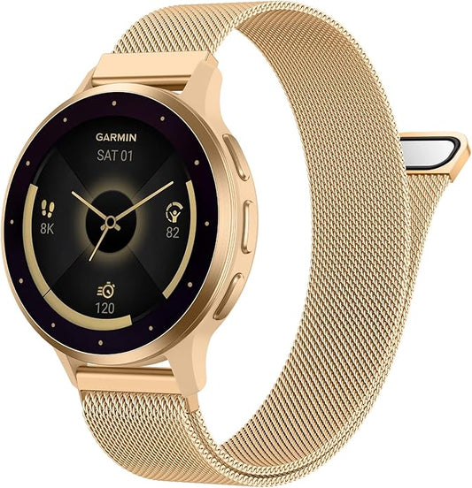 18mm 20mm Metal Band Compatible for Garmin Vivoactive 5/6/4S/3 Watch Bands, Soft Stainless Steel Mesh Strap for Garmin Venu 3S/Venu 2S/Sq Watch Band, Forerunner 55/245/255S/265S Watch Band Women Men