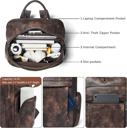 Shrrie Leather Laptop Backpack for Women with 17 inch Vegan Leather Computer Backpack Purse for Travel College Work