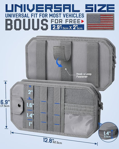 Molle Car Sun Visor Organizer with Zipper Storage Pouch & Glasses Clip, Auto Semi-Rigid MOLLE Panel for Police Gear & Overlanding Accessories, Fit Most Cars, SUVs, Vans & Trucks