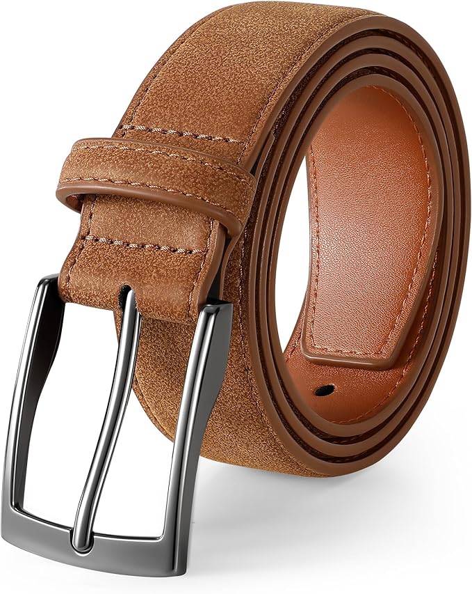 XZQTIVE Mens Suede Belt - 1 3/8" Genuine Leather Dress Belt for Jeans Dress Handmade Classic Every Day Belt