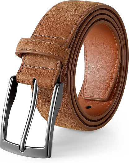 XZQTIVE Mens Suede Belt - 1 3/8" Genuine Leather Dress Belt for Jeans Dress Handmade Classic Every Day Belt