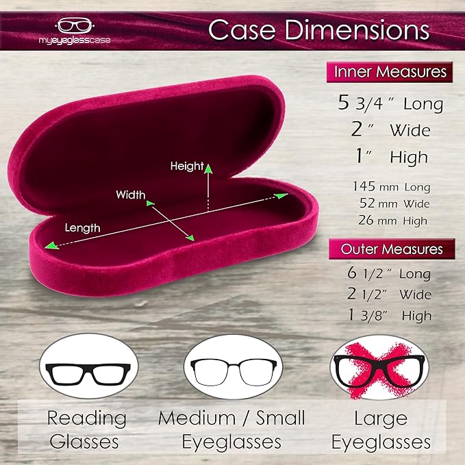 MyEyeglassCase Hard Shell Glasses case, Medium Eyeglasses Holder, Easy Open Lip for Men Women, Portable Sleeve Pouch & Cloth